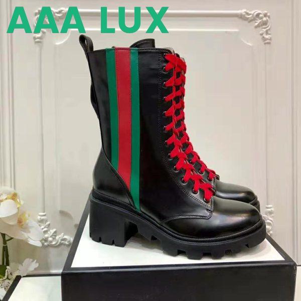 Replica Gucci Women Gucci Leather Ankle Boot with Web in Black Shiny Leather 4.8 cm Heel 3