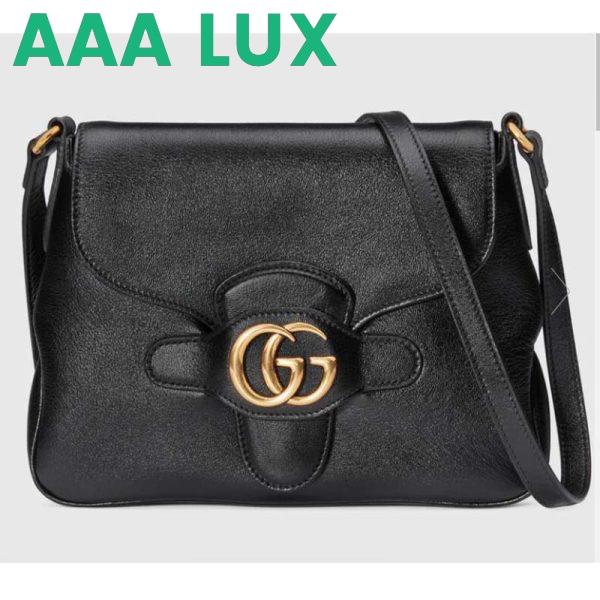 Replica Gucci Women GG Small Messenger Bag with Double G Black Leather