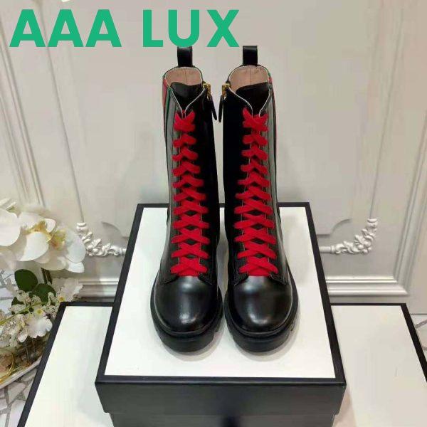 Replica Gucci Women Gucci Leather Ankle Boot with Web in Black Shiny Leather 4.8 cm Heel 4
