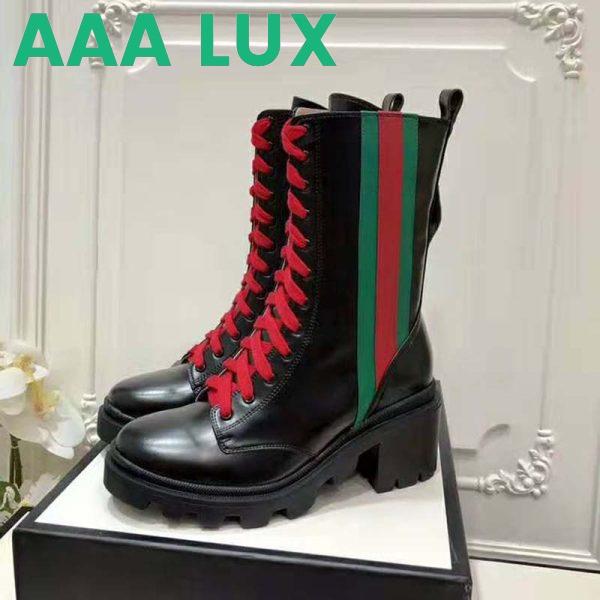 Replica Gucci Women Gucci Leather Ankle Boot with Web in Black Shiny Leather 4.8 cm Heel 5