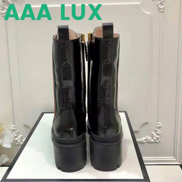 Replica Gucci Women Gucci Leather Ankle Boot with Web in Black Shiny Leather 4.8 cm Heel 6