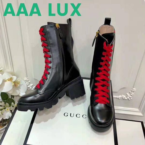 Replica Gucci Women Gucci Leather Ankle Boot with Web in Black Shiny Leather 4.8 cm Heel 7