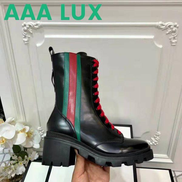 Replica Gucci Women Gucci Leather Ankle Boot with Web in Black Shiny Leather 4.8 cm Heel 8