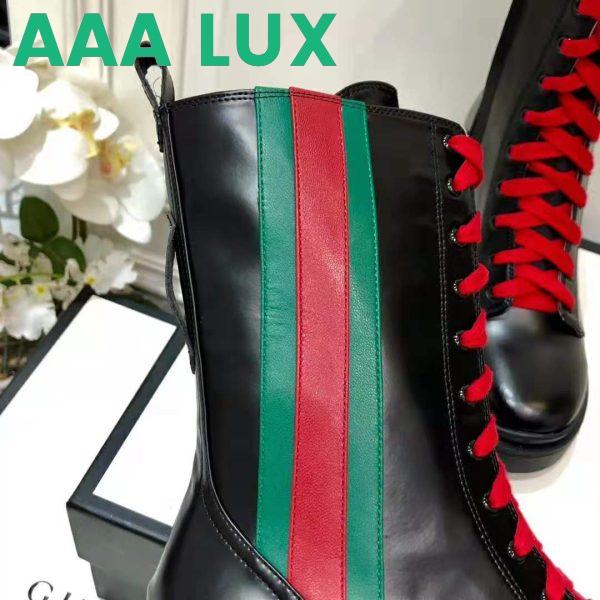 Replica Gucci Women Gucci Leather Ankle Boot with Web in Black Shiny Leather 4.8 cm Heel 10