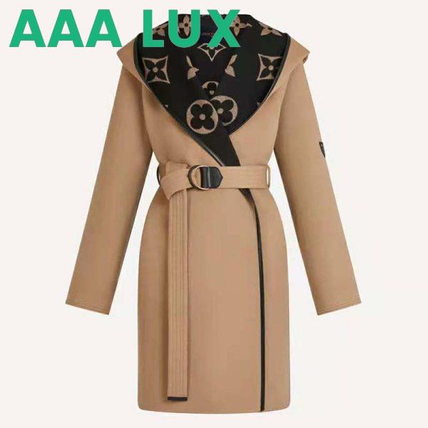 Replica Louis Vuitton Women Giant Monogram Jacquard Wrap Coat in Camel Wool Regular Fit