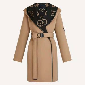 Replica Louis Vuitton Women Giant Monogram Jacquard Wrap Coat in Camel Wool Regular Fit 2