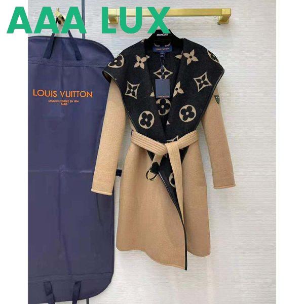 Replica Louis Vuitton Women Giant Monogram Jacquard Wrap Coat in Camel Wool Regular Fit 3