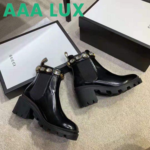 Replica Gucci Women Leather Ankle Boot with Belt 6 cm Heel in Black Shiny Leather 3