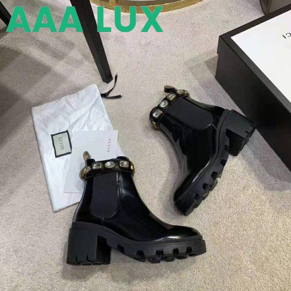Replica Gucci Women Leather Ankle Boot with Belt 6 cm Heel in Black Shiny Leather 4