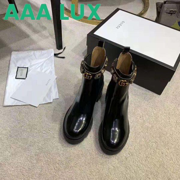 Replica Gucci Women Leather Ankle Boot with Belt 6 cm Heel in Black Shiny Leather 5