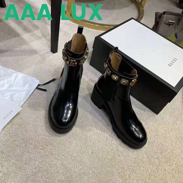 Replica Gucci Women Leather Ankle Boot with Belt 6 cm Heel in Black Shiny Leather 6