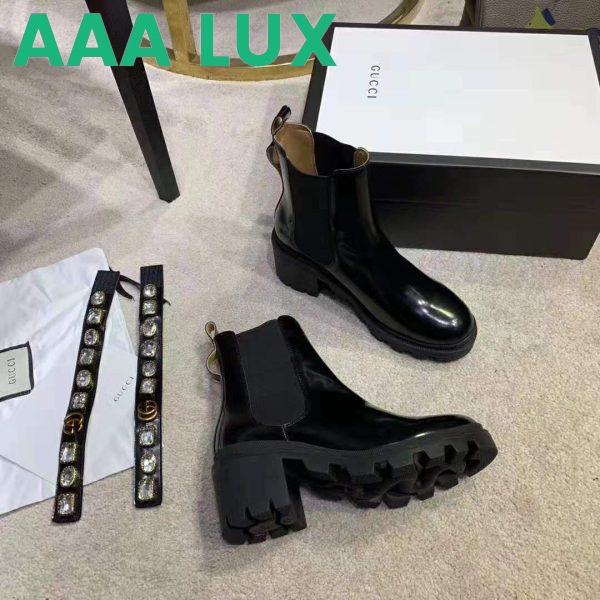 Replica Gucci Women Leather Ankle Boot with Belt 6 cm Heel in Black Shiny Leather 8
