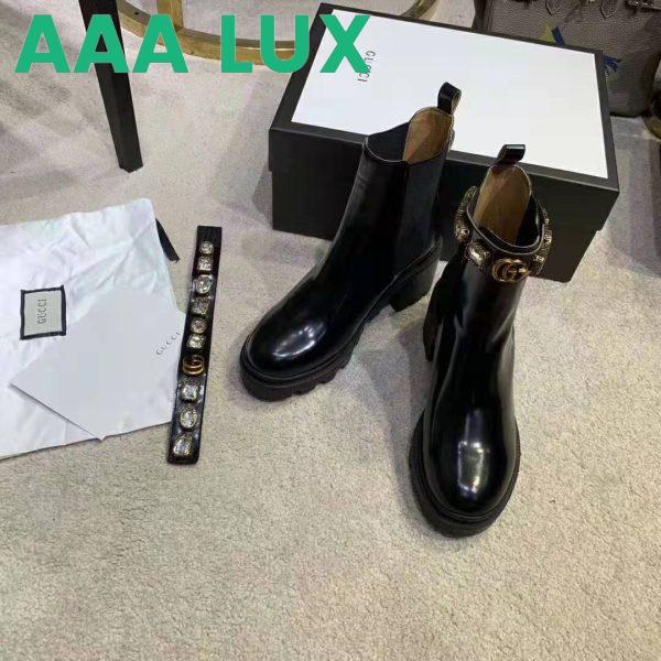 Replica Gucci Women Leather Ankle Boot with Belt 6 cm Heel in Black Shiny Leather 9