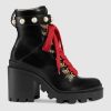 Replica Gucci Women Leather Ankle Boot with Red Laces in Black Shiny Leather