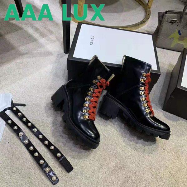 Replica Gucci Women Leather Ankle Boot with Red Laces in Black Shiny Leather 3
