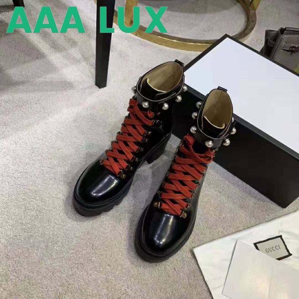 Replica Gucci Women Leather Ankle Boot with Red Laces in Black Shiny Leather 5