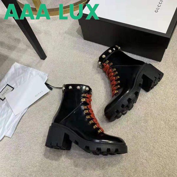 Replica Gucci Women Leather Ankle Boot with Red Laces in Black Shiny Leather 6
