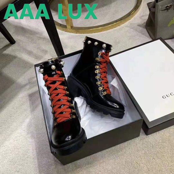 Replica Gucci Women Leather Ankle Boot with Red Laces in Black Shiny Leather 7