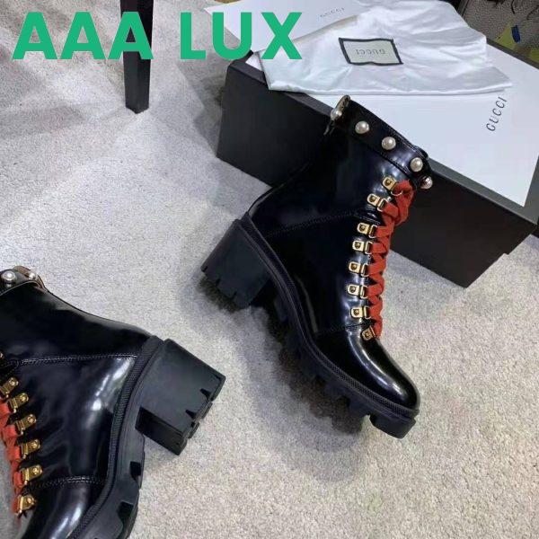 Replica Gucci Women Leather Ankle Boot with Red Laces in Black Shiny Leather 9