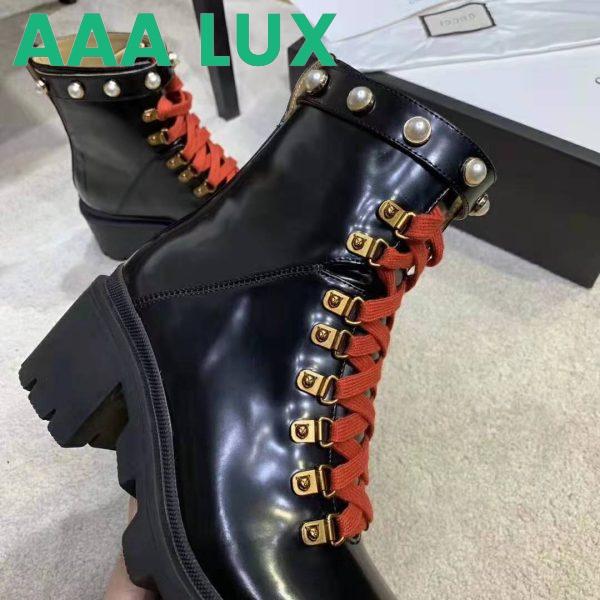 Replica Gucci Women Leather Ankle Boot with Red Laces in Black Shiny Leather 10