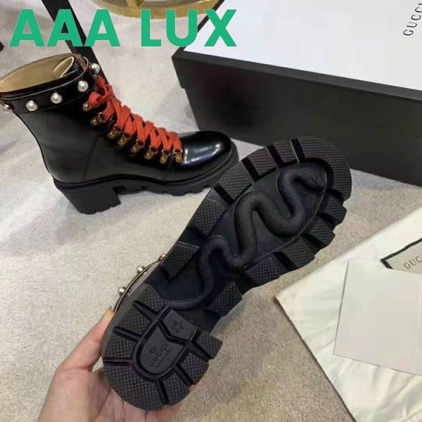 Replica Gucci Women Leather Ankle Boot with Red Laces in Black Shiny Leather 11