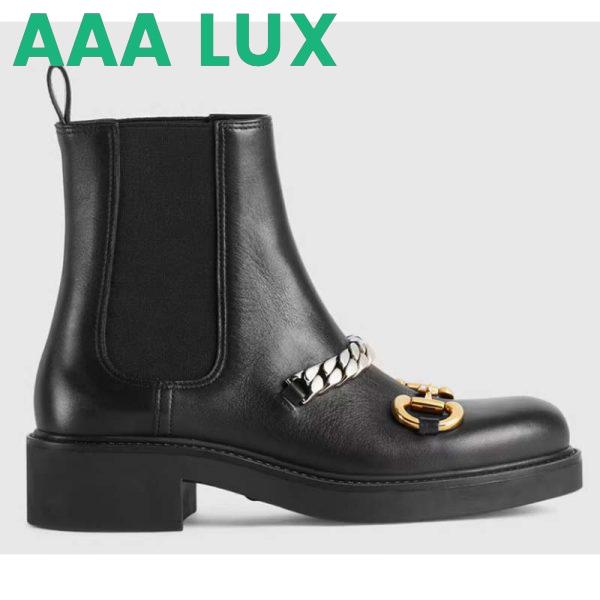 Replica Gucci Women’s Chelsea Boot Chain Black Leather Horsebit 3 cm Heel 2