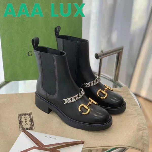 Replica Gucci Women’s Chelsea Boot Chain Black Leather Horsebit 3 cm Heel 3