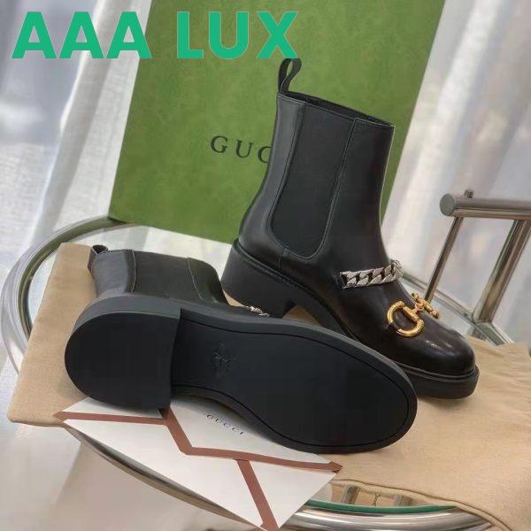 Replica Gucci Women’s Chelsea Boot Chain Black Leather Horsebit 3 cm Heel 5