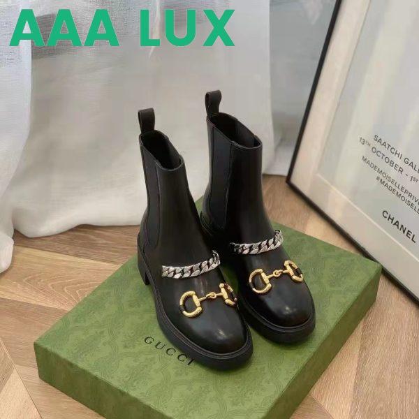 Replica Gucci Women’s Chelsea Boot Chain Black Leather Horsebit 3 cm Heel 7