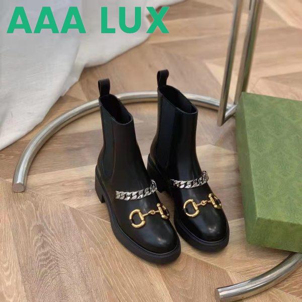 Replica Gucci Women’s Chelsea Boot Chain Black Leather Horsebit 3 cm Heel 10