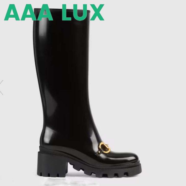 Replica Gucci Women’s GG Knee-High Boot Horsebit Black Rubber Sole Low 4 Cm Heel 2