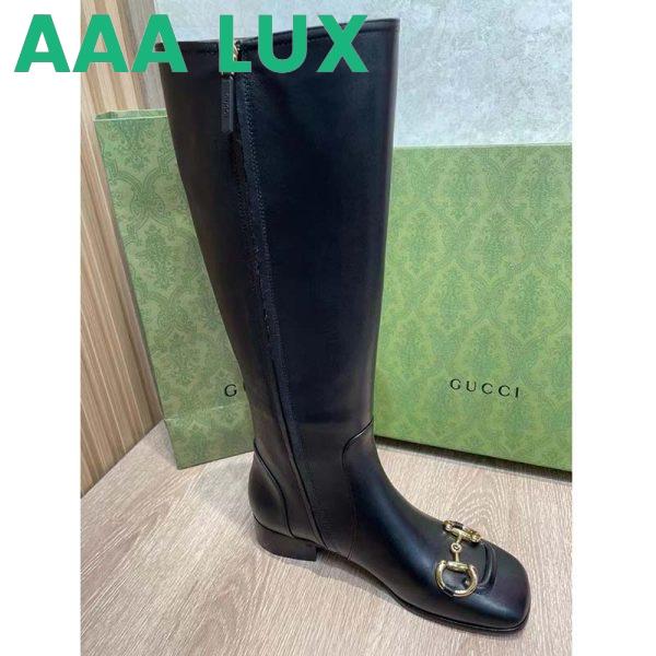 Replica Gucci Women’s GG Knee-High Boot Horsebit Black Rubber Sole Low 4 Cm Heel 3