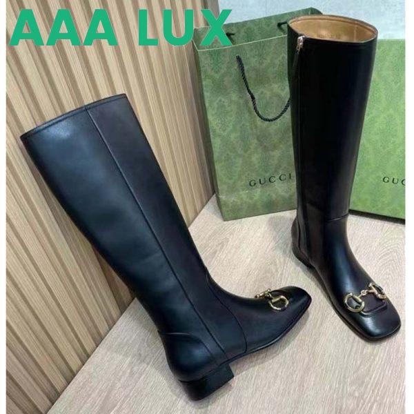 Replica Gucci Women’s GG Knee-High Boot Horsebit Black Rubber Sole Low 4 Cm Heel 5