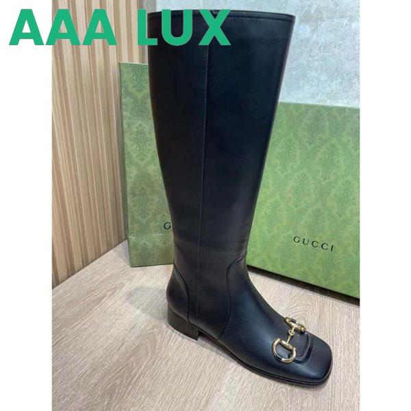 Replica Gucci Women’s GG Knee-High Boot Horsebit Black Rubber Sole Low 4 Cm Heel 12