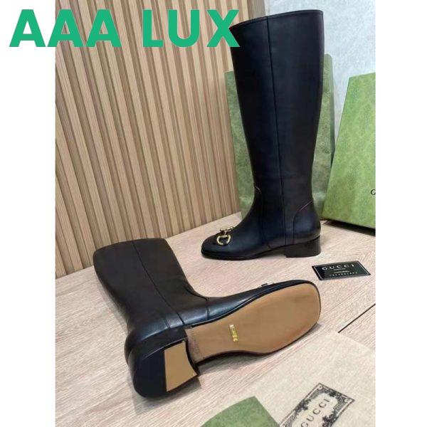 Replica Gucci Women’s GG Knee-High Boot Horsebit Black Rubber Sole Low 4 Cm Heel 14