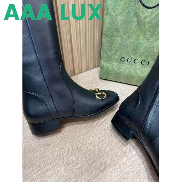 Replica Gucci Women’s GG Knee-High Boot Horsebit Black Rubber Sole Low 4 Cm Heel 15