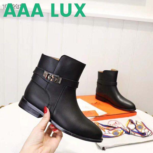 Replica Hermes Women Neo Ankle Boot Calfskin with Iconic Buckle-Black 10