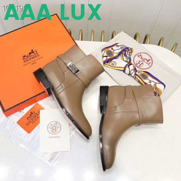 Replica Hermes Women Neo Ankle Boot Calfskin with Iconic Buckle-Brown 6