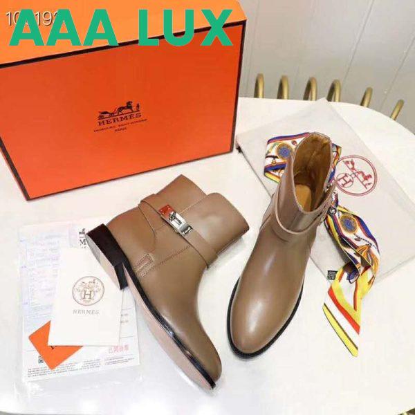 Replica Hermes Women Neo Ankle Boot Calfskin with Iconic Buckle-Brown 8