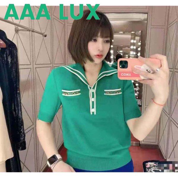 Replica Gucci Women Wool Polo Shirt with Contrast Trim Front Pockets Button-Through Placket 12