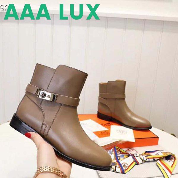 Replica Hermes Women Neo Ankle Boot Calfskin with Iconic Buckle-Brown 10