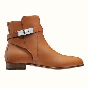Replica Hermes Women Neo Ankle Boot Calfskin with Iconic Buckle-Chocolate
