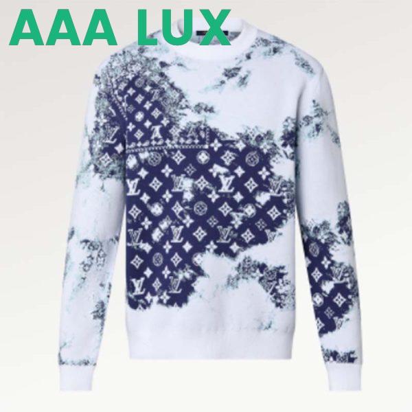 Replica Louis Vuitton LV Men Monogram Bandana Crewneck Sweatshirt Cotton Indigo Slightly Loose Fit