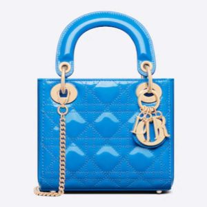 Replica Dior Women Mini Lady Dior Bag Bright Blue Patent Cannage Calfskin 2