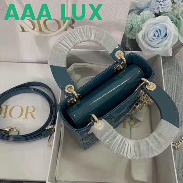 Replica Dior Women Mini Lady Dior Bag Bright Blue Patent Cannage Calfskin 4