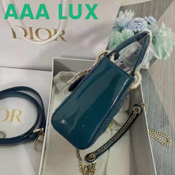 Replica Dior Women Mini Lady Dior Bag Bright Blue Patent Cannage Calfskin 6