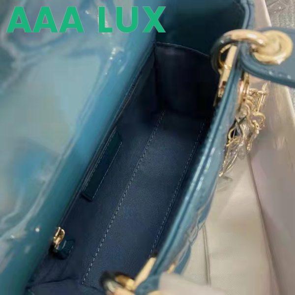 Replica Dior Women Mini Lady Dior Bag Bright Blue Patent Cannage Calfskin 7