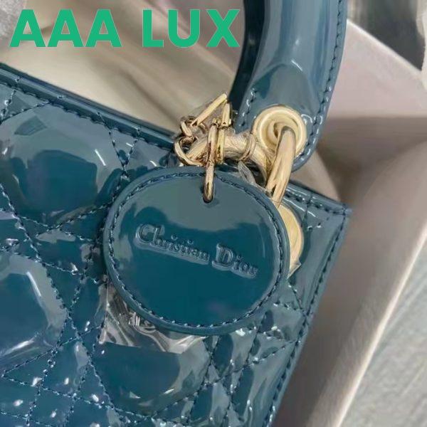 Replica Dior Women Mini Lady Dior Bag Bright Blue Patent Cannage Calfskin 9