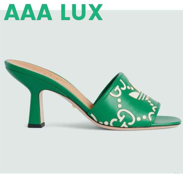 Replica Gucci Women Adidas x Gucci Slide Sandal GG Trefoil Suede Green Leather 2