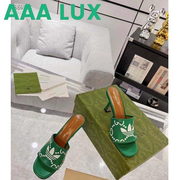 Replica Gucci Women Adidas x Gucci Slide Sandal GG Trefoil Suede Green Leather 4